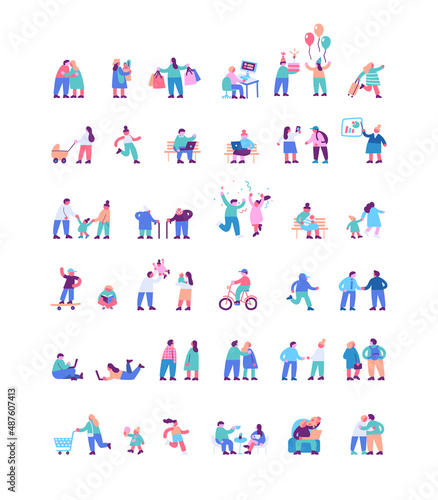 Tiny people silhouette flat vector set.