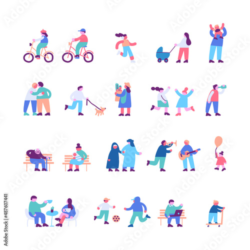 Tiny people silhouette flat vector set.