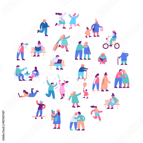 Tiny people silhouette flat vector set.