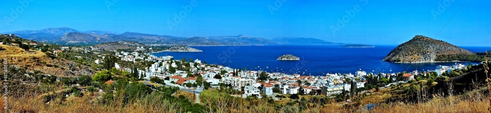 Greece-panoramic view of the Tolo and islands Koronisi and Romvi