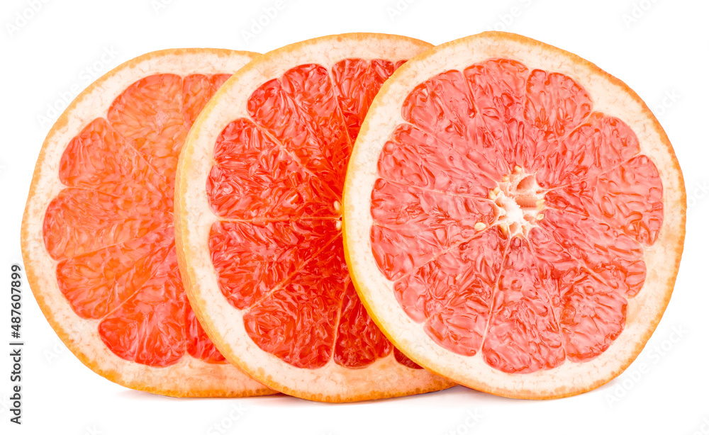 Fresh grapefruit slices, isolated on white background Fresh grapefruit slices, isolated on white background