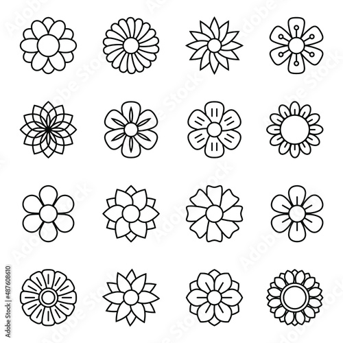 Flower icon set, vector line icon isolated.