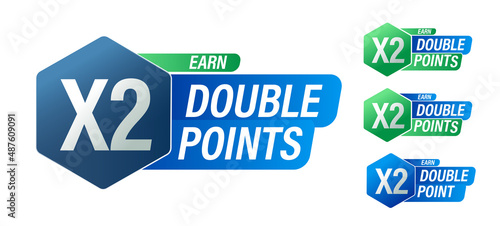 'earn x2, double points' stylish vector icon set, loyalty program abstract