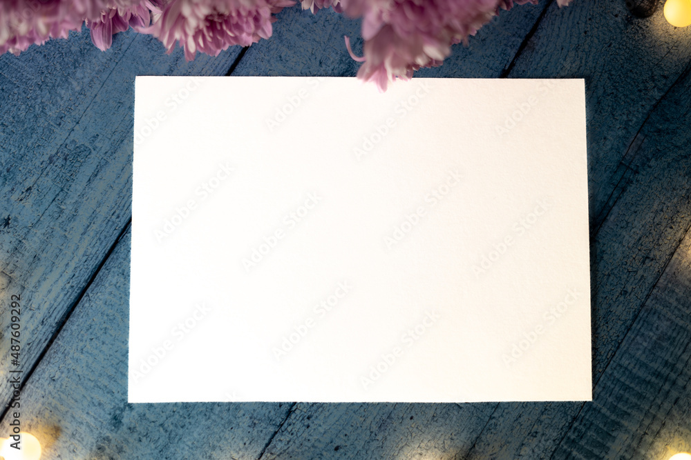 Fototapeta premium postcard wooden table chrysanthemum