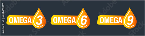 Healthy food supplements abstract. omega fatty acids 3, 6 and 9 vector icon set