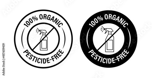 100% organic, pesticide free vector icon set, blackin color