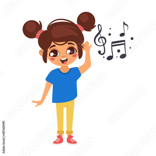 illustration of Caucasian kid hearing nice music