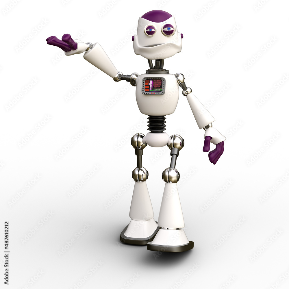 Naklejka premium 3D-illustration of a cute and funny cartoon robot holding something. isolated rendering object