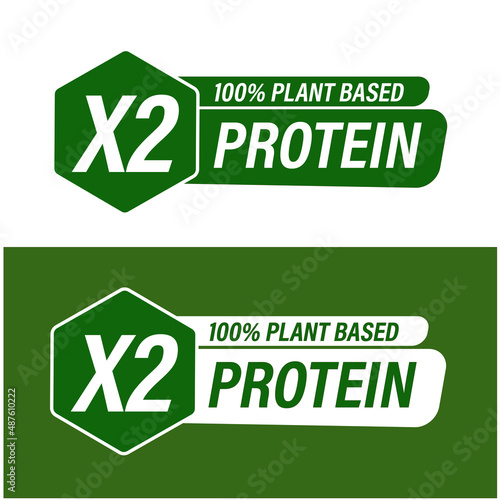'100% plant protein, 2x more protein' vector icon. food supplement abstract. green in clor