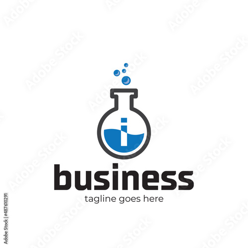 Chemistry lab letter i logo template, glassware and molecules isolated on white background.