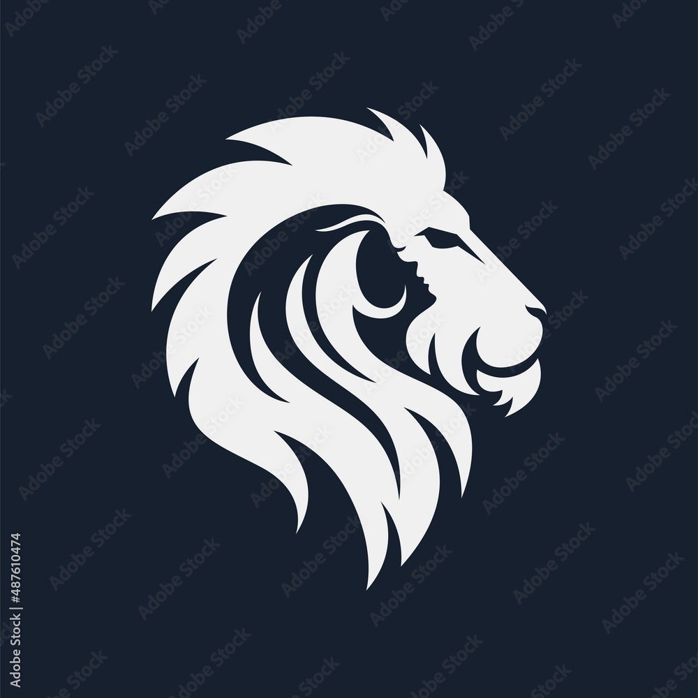 Elegance lion head featuring woman logo design