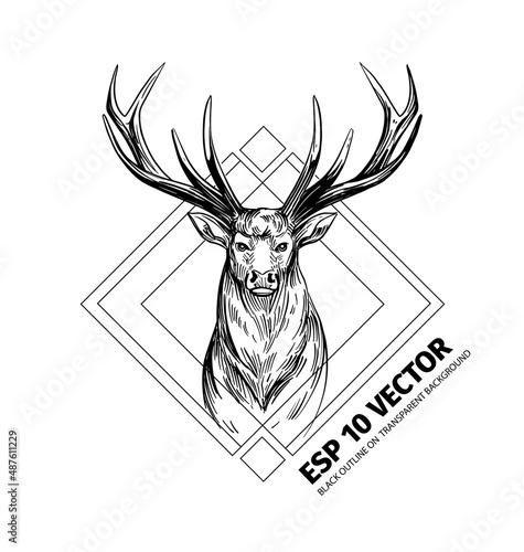 Deer sketch. Hand drawn illustration converted to vector. Black on transparent background