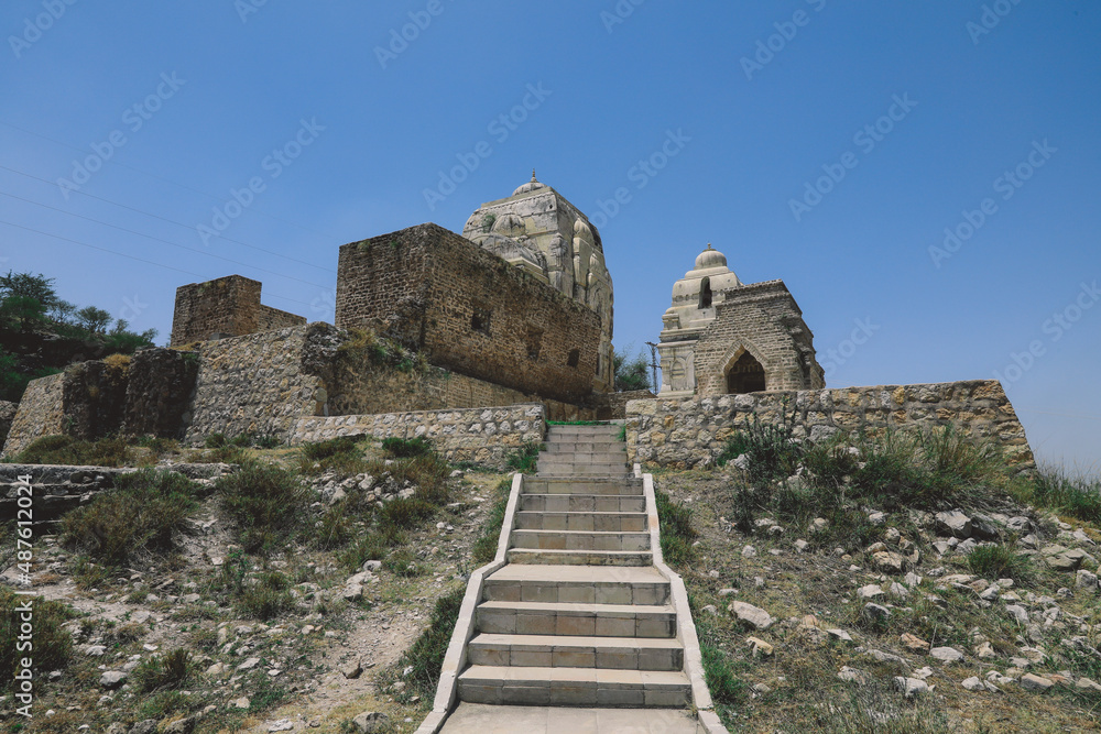 Panoramic View to the Ruins of the Shri Katas Raj Temples, also known as Qila Katas, complex of several Hindu temples in Punjab province, Pakistan