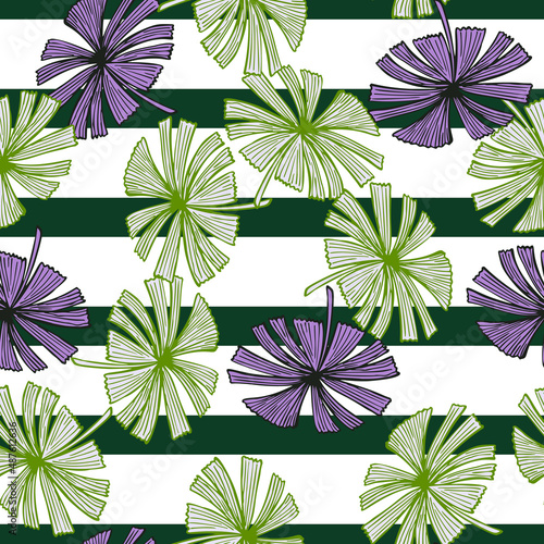 Fan palm leaves seamless pattern on. Vintage foliage of palmetto in engraving style.
