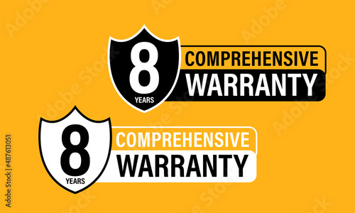 8 years comprehensive warranty vector icon set. black in color
