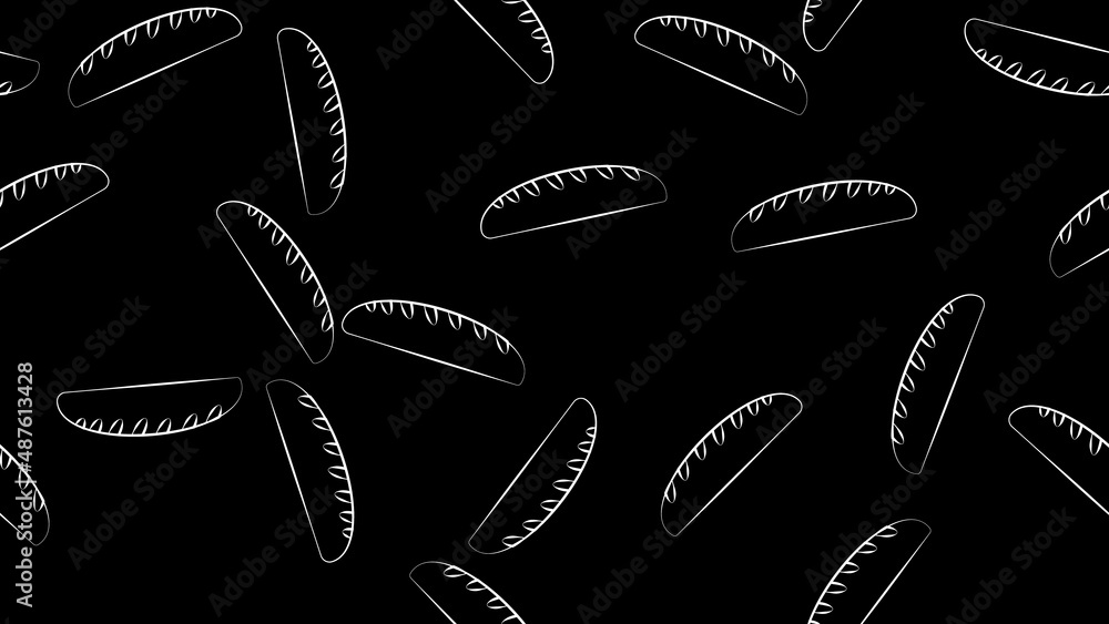 loaf on a black background, pattern. vector illustration. drawing for a bakery, cafe, restaurant. illustration with food, vegan food. black and white drawing loaf on a black background, pattern. vector illustration. drawing for a bakery, cafe, restaurant. illustration with food, vegan food. black and white drawing