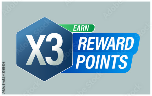 loyalty program abstract, earn x3 reward points vector icon