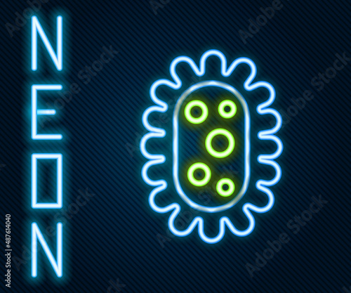Glowing neon line Virus icon isolated on black background. Corona virus 2019-nCoV. Bacteria and germs, cell cancer, microbe, fungi. Colorful outline concept. Vector Illustration