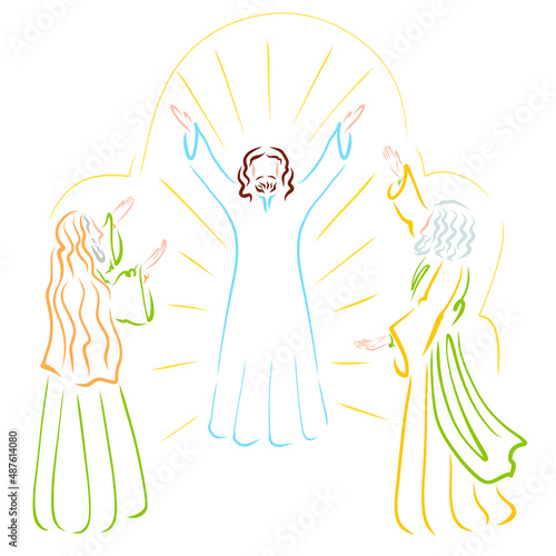 Tablou pe pânză Transfiguration of the Lord Jesus, Elijah and Moses talking with the Savior