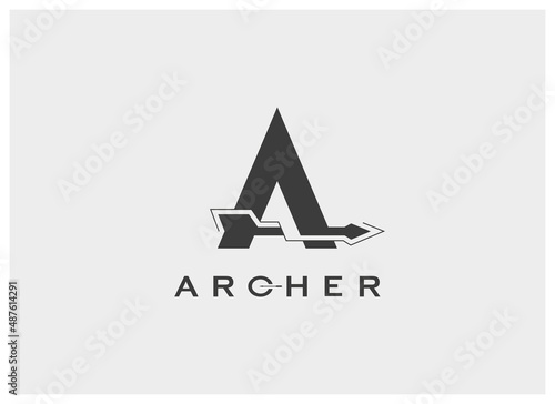 Abstract Initial Letter A Archer Logo. Black  Triangle with Arrow Icon Shape Letter A Isolated on White Background. Flat Design Vector Template Element