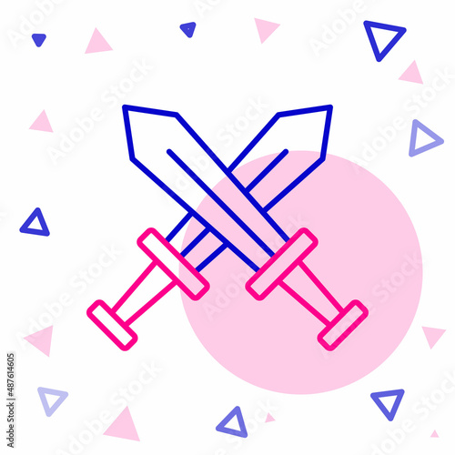 Line Crossed medieval sword icon isolated on white background. Medieval weapon. Colorful outline concept. Vector
