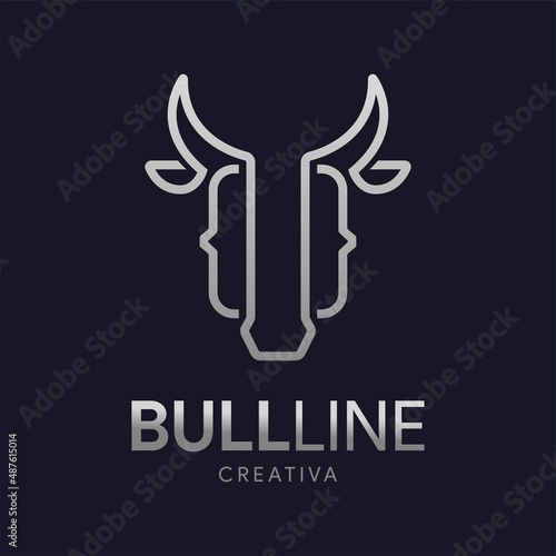 Minimalist bull lines code logo design