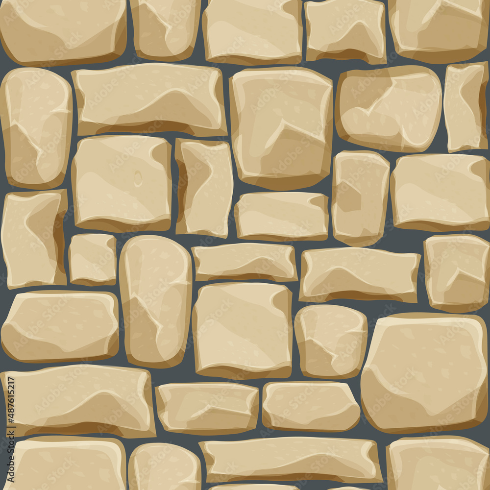 Stone wall from bricks, rock, game background in cartoon style, seamless textured surface. Ui game asset, road or floor material Stone wall from bricks, rock, game background in cartoon style, seamless textured surface. Ui game asset, road or floor material