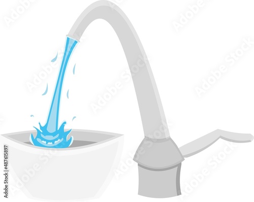 Vector illustration of an open faucet with running water