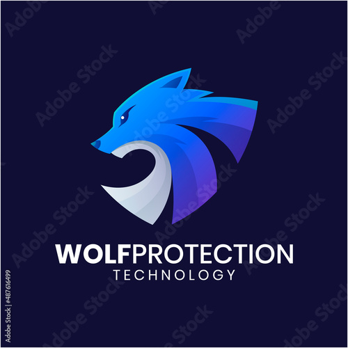 Wolf shield colorful logo design