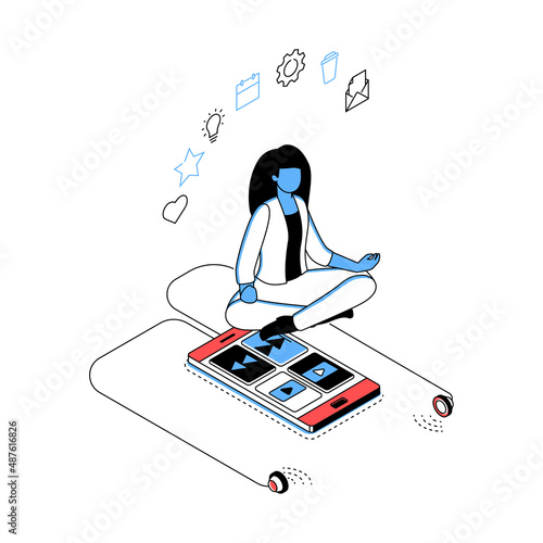 Mindfulness - modern line isometry design style illustration