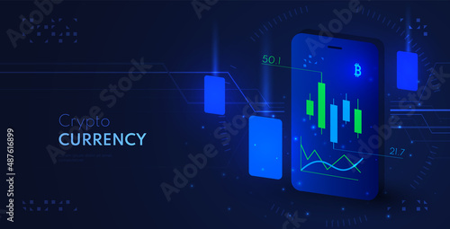 Cryptocurrency trading background with graph. Crypto block chain vector illustration
