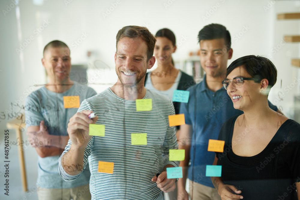 © Cecilie Skjold Wackerhausen/peopleimages.com - Planning is the first step. Cropped shot of a group of young designers planning on a glass board.