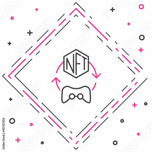 Line NFT Digital crypto art icon isolated on white background. Non fungible token. Colorful outline concept. Vector