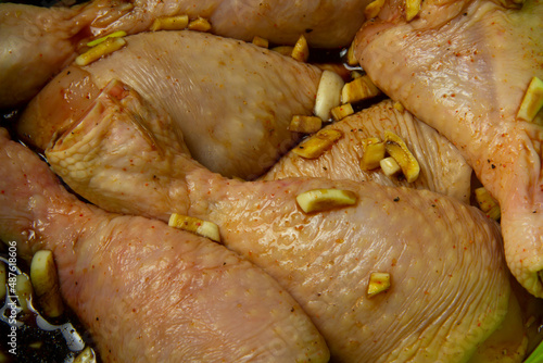 Chicken shanks in marinade with soy sauce