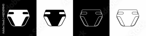 Set Adult diaper icon isolated on black and white background. Vector