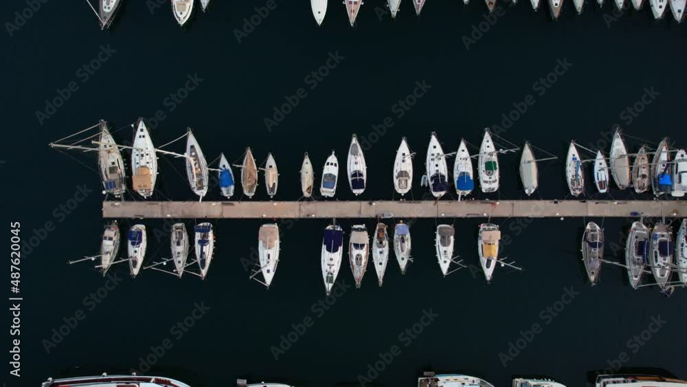 Parked yachts in the port from the air Parked yachts in the port from the air