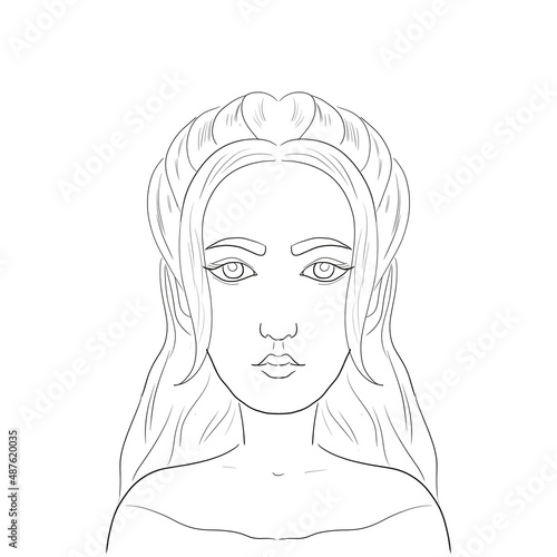 simple linear portrait of a girl on a white background