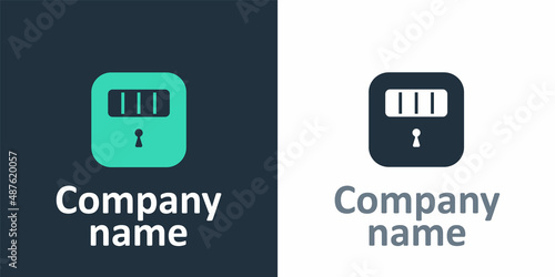 Logotype Prison cell door with grill window icon isolated on white background. Logo design template element. Vector