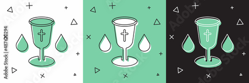 Set Christian chalice icon isolated on white and green, black background. Christianity icon. Happy Easter. Vector