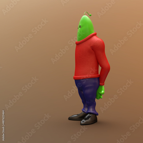3d-illustration of a waiting funny isolated scifi fish alien with turtleneck sweater © Ralf Kraft