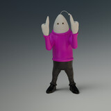 3d-illustration of a funny isolated scifi fish alien with turtleneck sweater with rude gesture