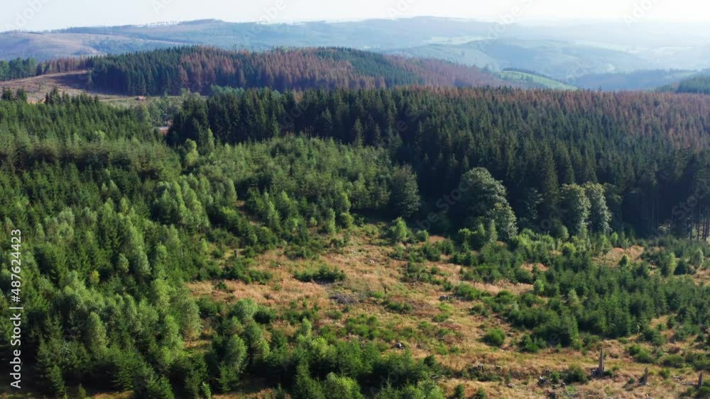 the german rothaargebirge mountain landscape in summer from above in 4k the german rothaargebirge mountain landscape in summer from above in 4k