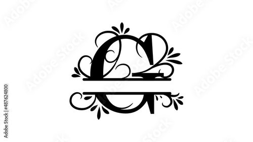 Split letter G. Monogram G. Just add your name to the logo. Alpha channel, transparent background, floral design with curls and leaves. Blogging, intro template for video channel. Illustration