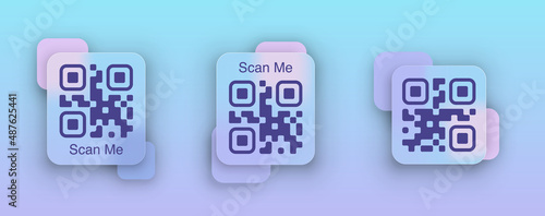 Qr Code SCAN ME Set template in glassmorphism style. EPS 10 vector format