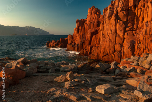 Sardegna, veduta dei famosi scogli rossi di Arbatax al tramonto, Italia, Europa  photo