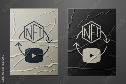 White NFT Digital crypto art icon isolated on crumpled paper background. Non fungible token. Paper art style. Vector