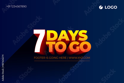 Seven days Left, 7 days to go.
3D Vector typographic design.
days countdown. Seven days to go.
sale price offer, 7 days only.