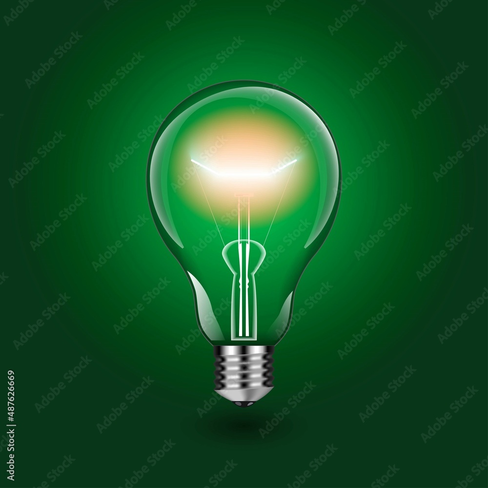 Glowing light bulb on a green background. Vector illustration Glowing light bulb on a green background. Vector illustration