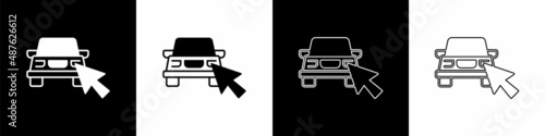 Set Online car sharing icon isolated on black and white background. Online rental car service. Online booking design concept for laptop. Vector