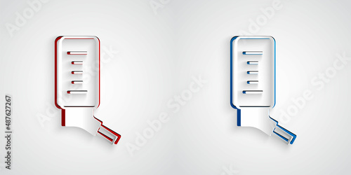 Paper cut Automatic drinker for small pets icon isolated on grey background. Paper art style. Vector